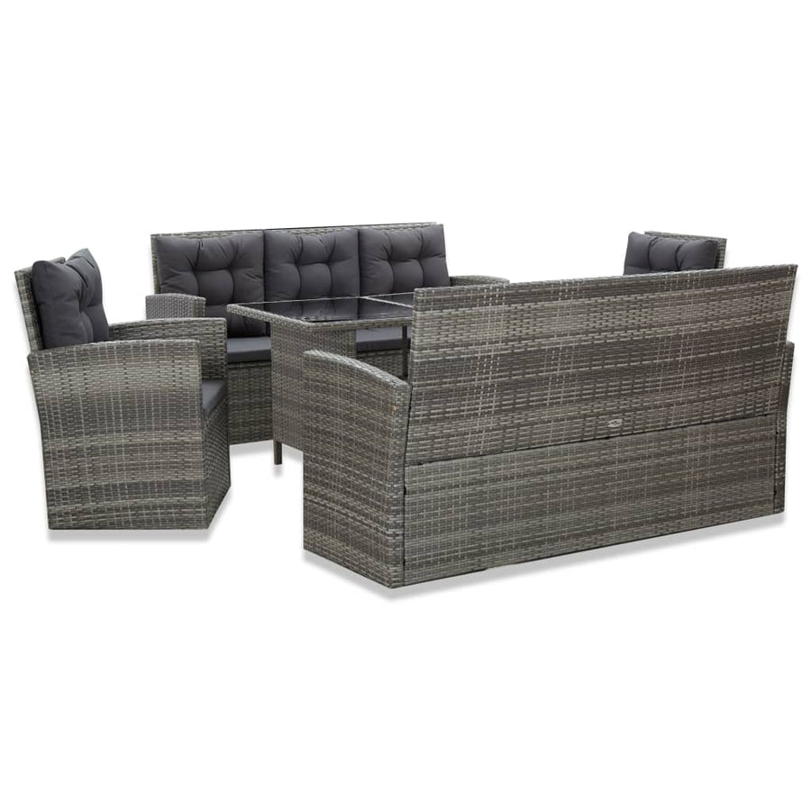 10-Delige Loungeset Met Kussens Poly Rattan Beige Blauw