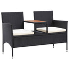 Garden bench 2-seater with table 143 cm poly rattan black