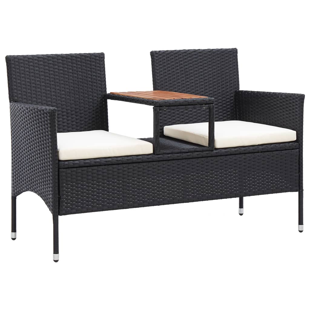 Tuinbank -Zits Met Tafeltje 43 Cm Poly Rattan Zwart