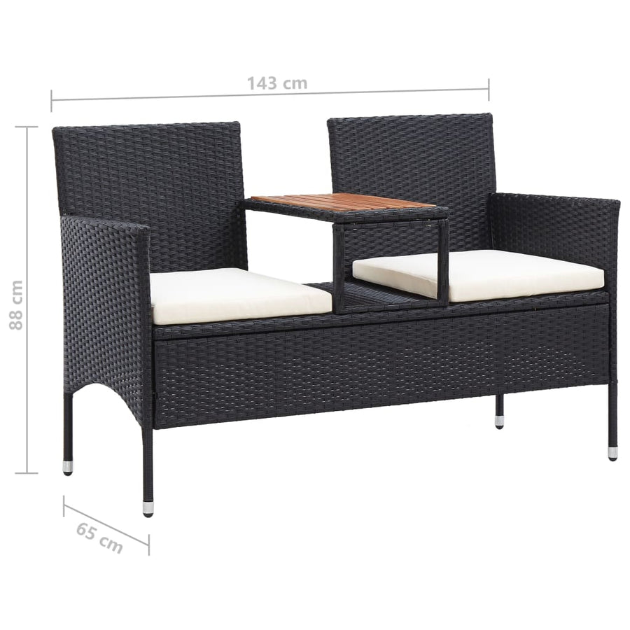 Tuinbank -Zits Met Tafeltje 43 Cm Poly Rattan Zwart