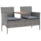 2-Seater Garden Bench with Table 143 cm Polyrattan Grey
