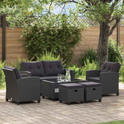 Loungeset 6-delig poly rattan zwart