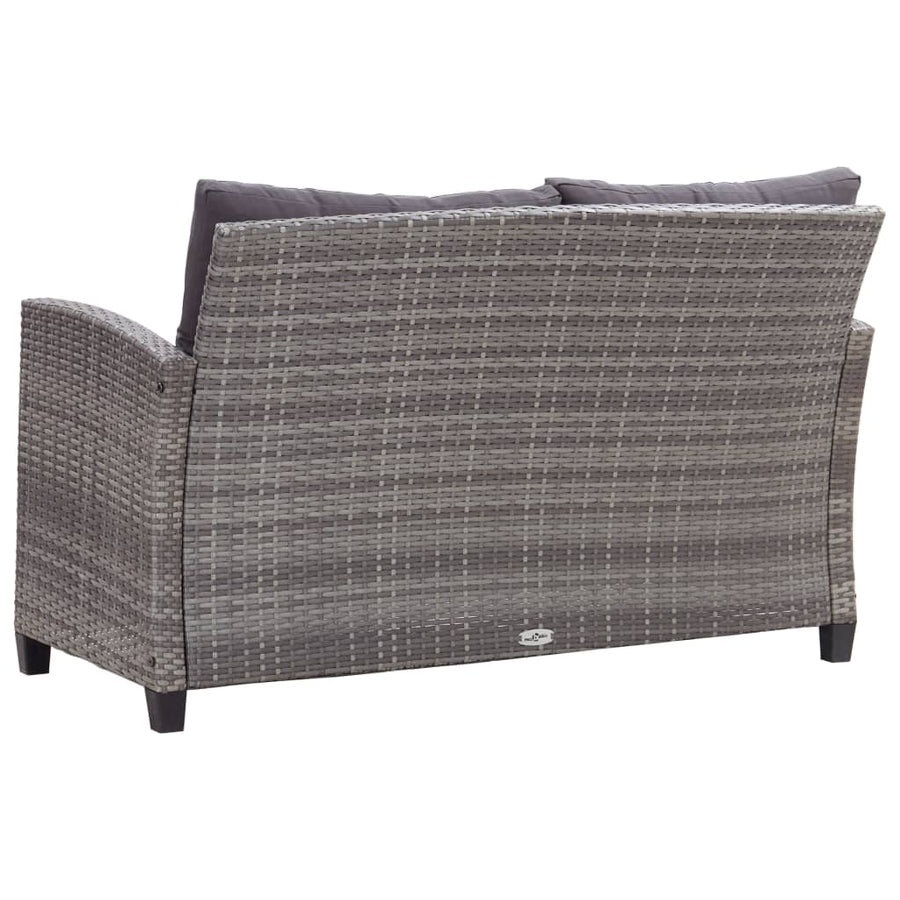 Tuinbank 2-Zits Met Kussens 24 Cm Poly Rattan Grijs