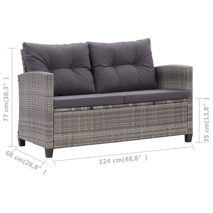 Tuinbank 2-Zits Met Kussens 24 Cm Poly Rattan Grijs