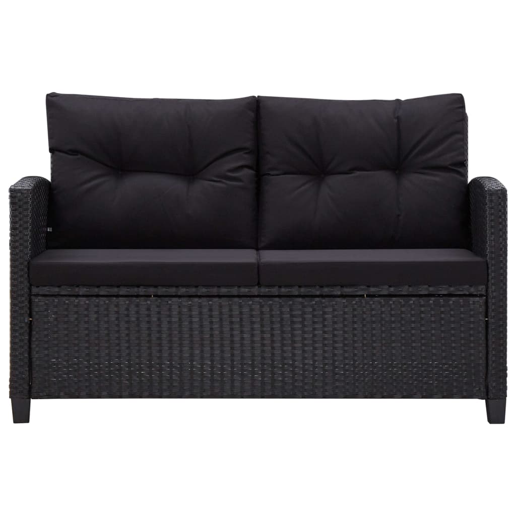 Tuinbank 2-Zits Met Kussens 24 Cm Poly Rattan Zwart