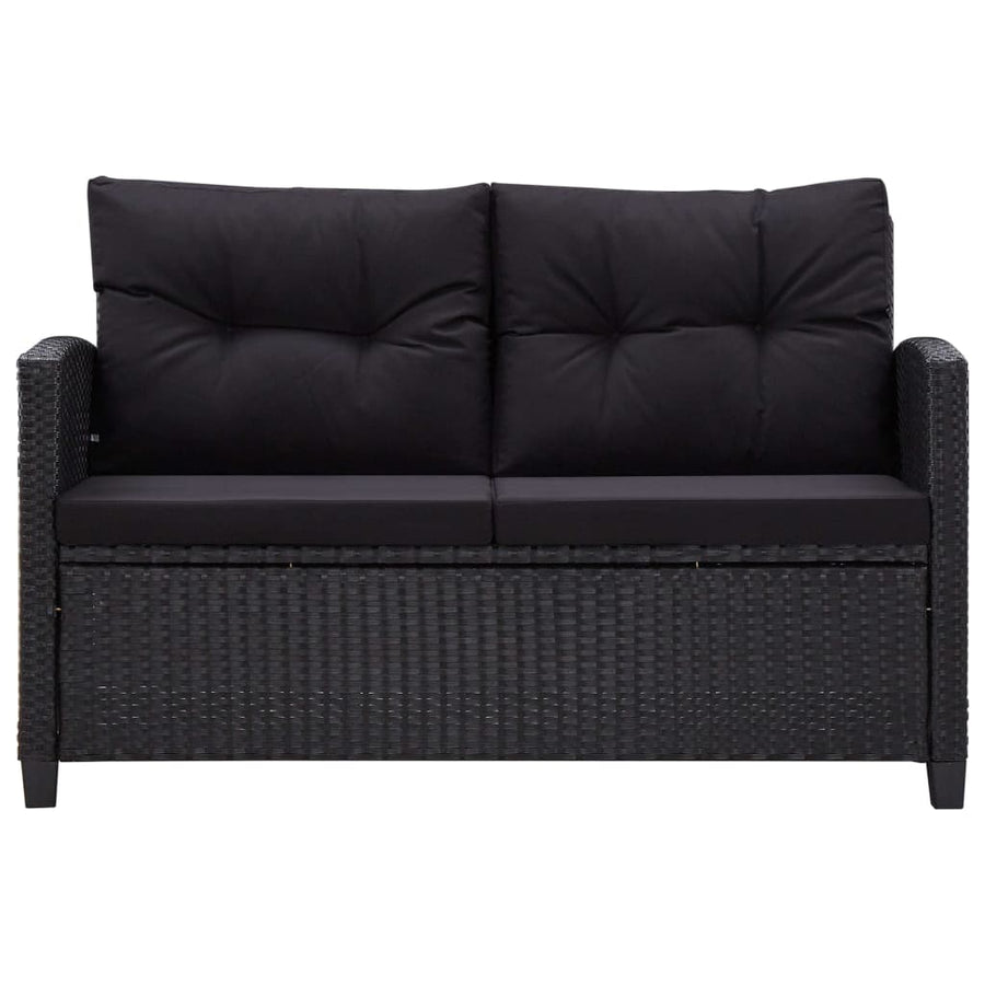 Tuinbank 2-Zits Met Kussens 24 Cm Poly Rattan Zwart