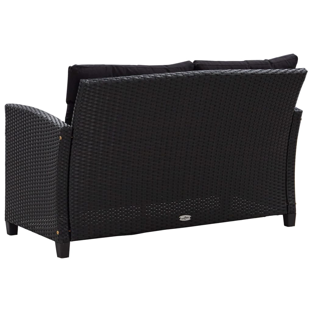Tuinbank 2-Zits Met Kussens 24 Cm Poly Rattan Zwart