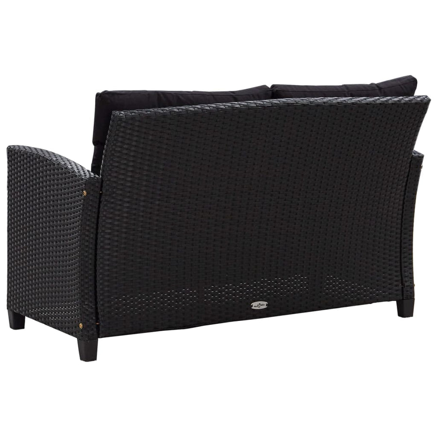 Tuinbank 2-Zits Met Kussens 24 Cm Poly Rattan Zwart