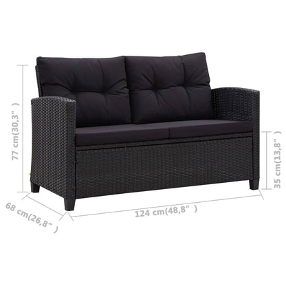Tuinbank 2-Zits Met Kussens 24 Cm Poly Rattan Zwart