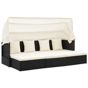 Tuinbed met luifel poly rattan 200x60x124 cm zwart