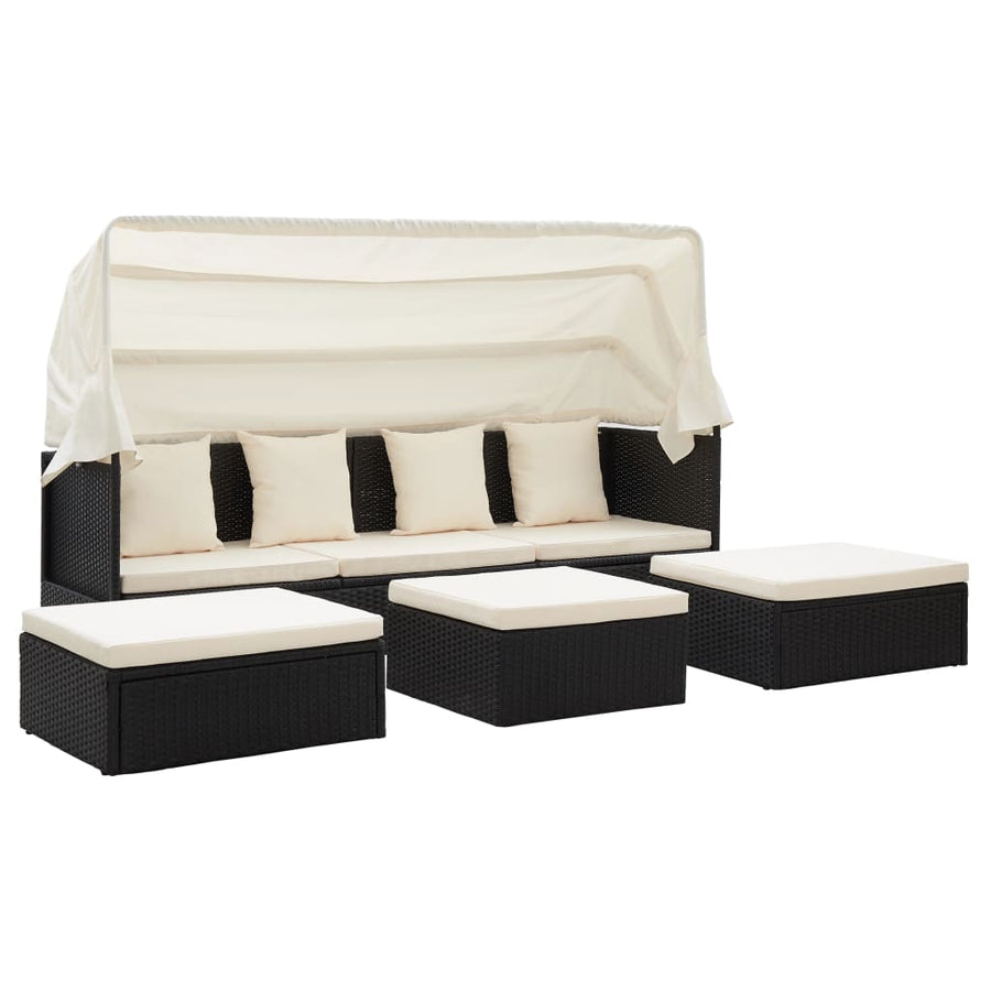 Tuinbed Met Luifel Poly Rattan Zwart