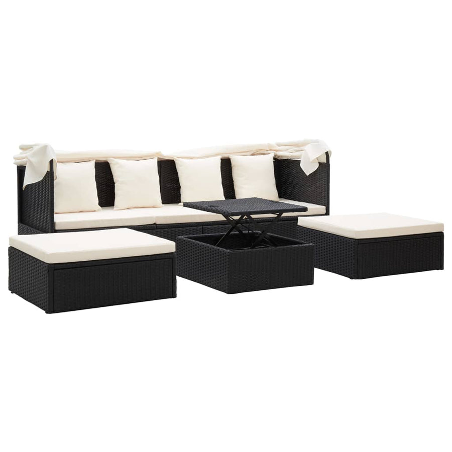Tuinbed Met Luifel Poly Rattan Zwart