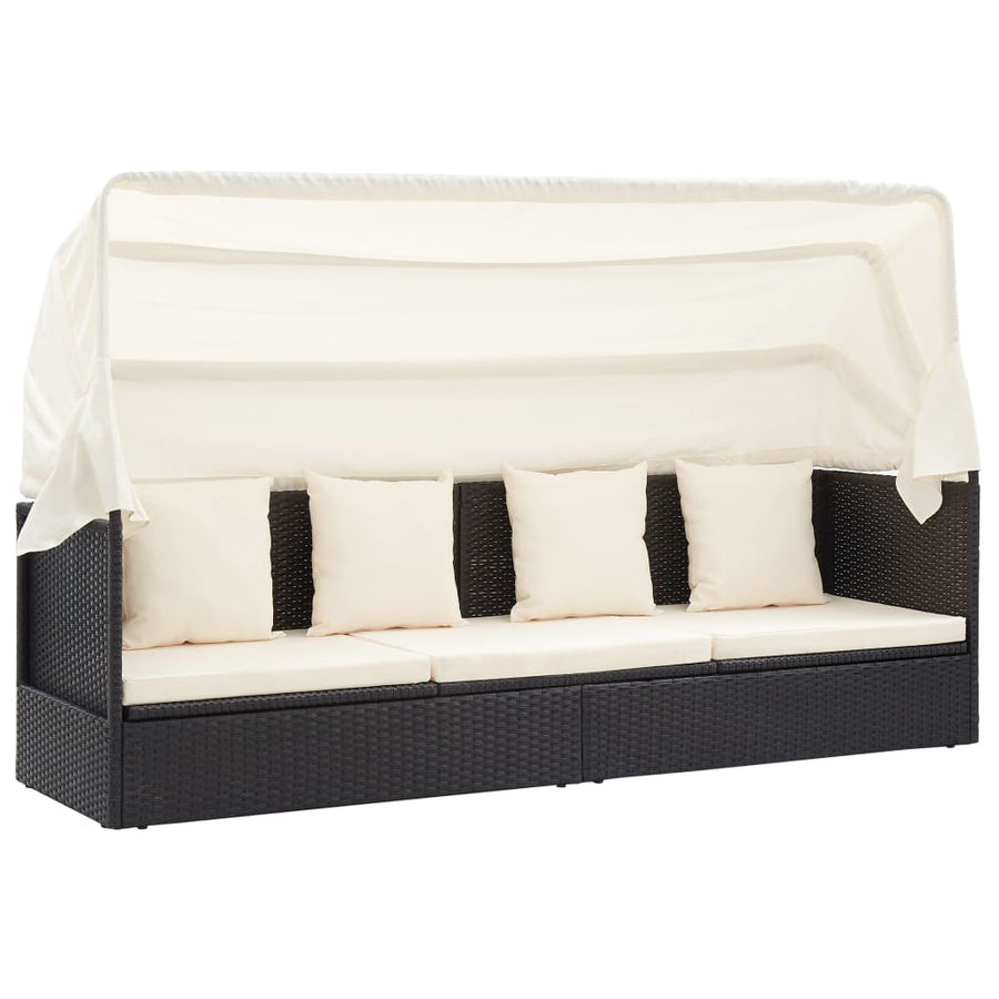 Tuinbed Met Luifel Poly Rattan Zwart