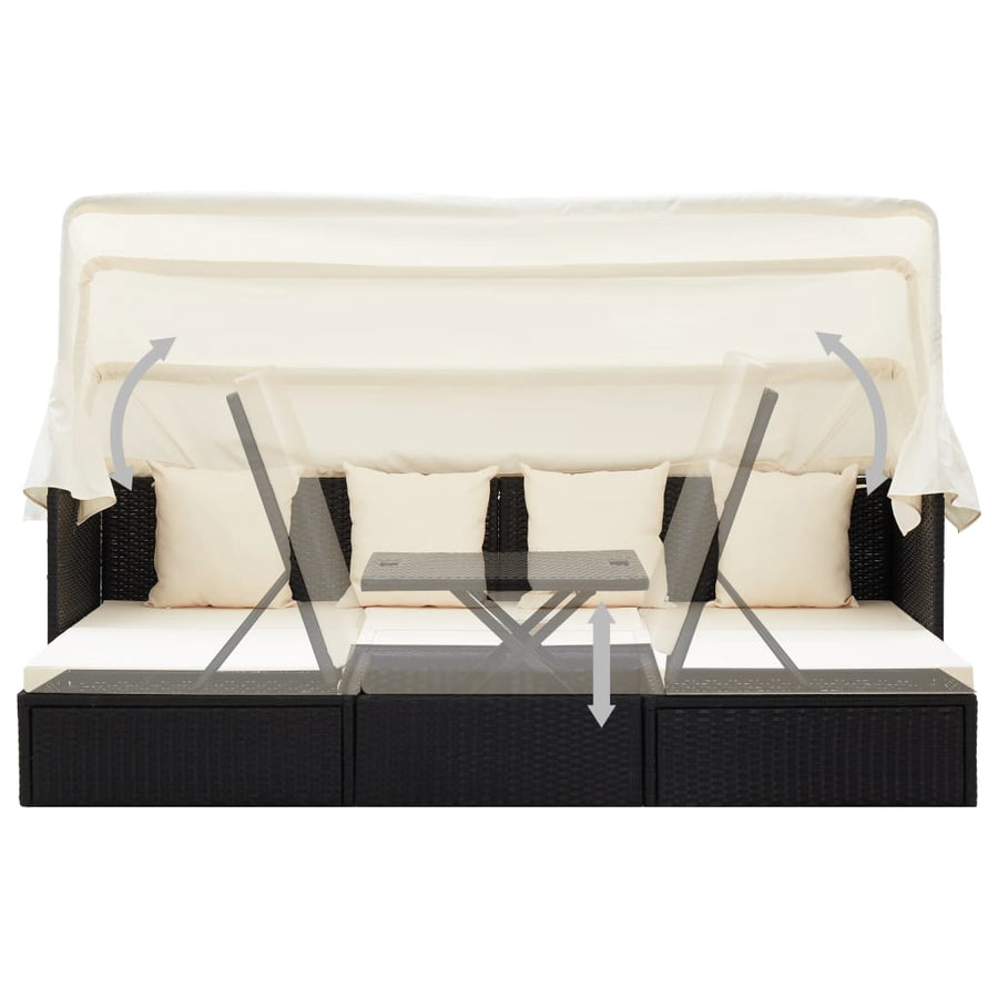Tuinbed Met Luifel Poly Rattan Zwart