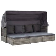 Tuinbed met luifel 200x60x124 cm poly rattan gemengd grijs