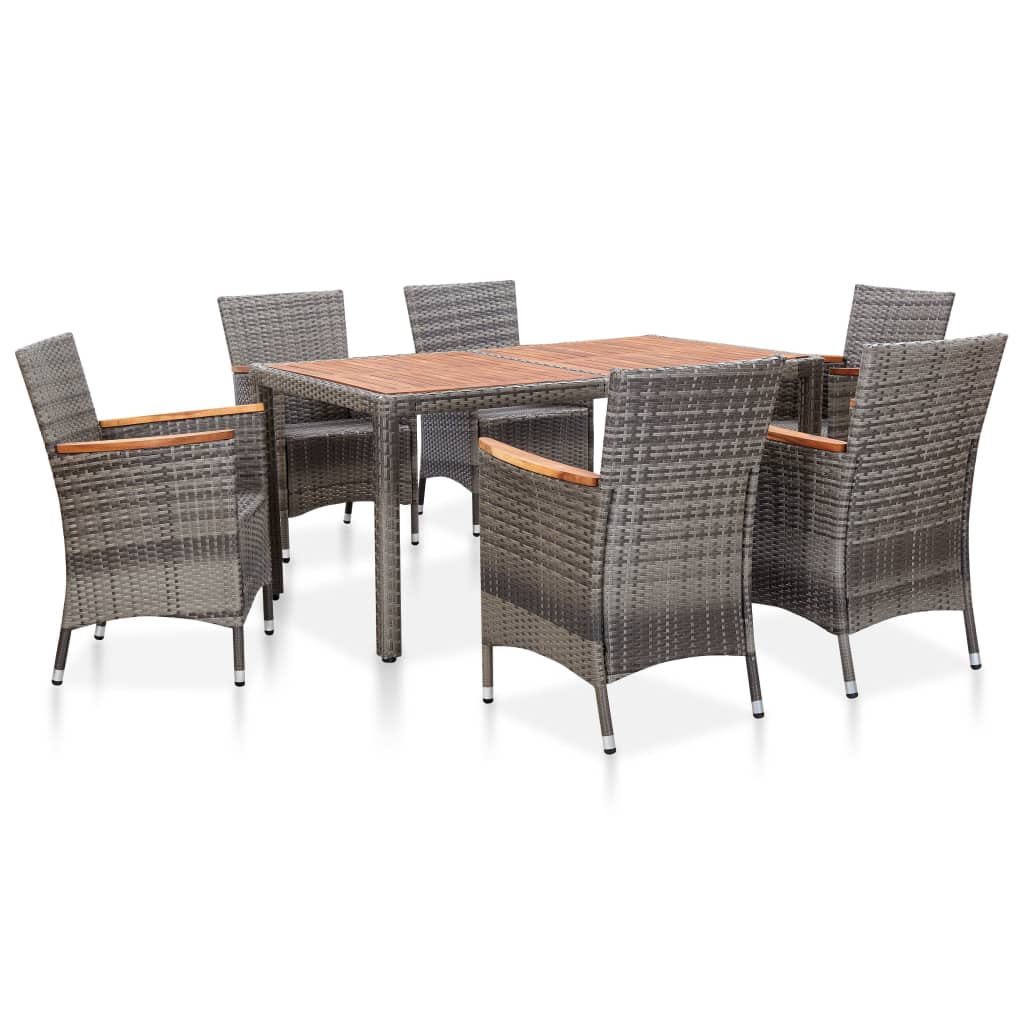 7-delige Tuinset met kussens poly rattan grijs