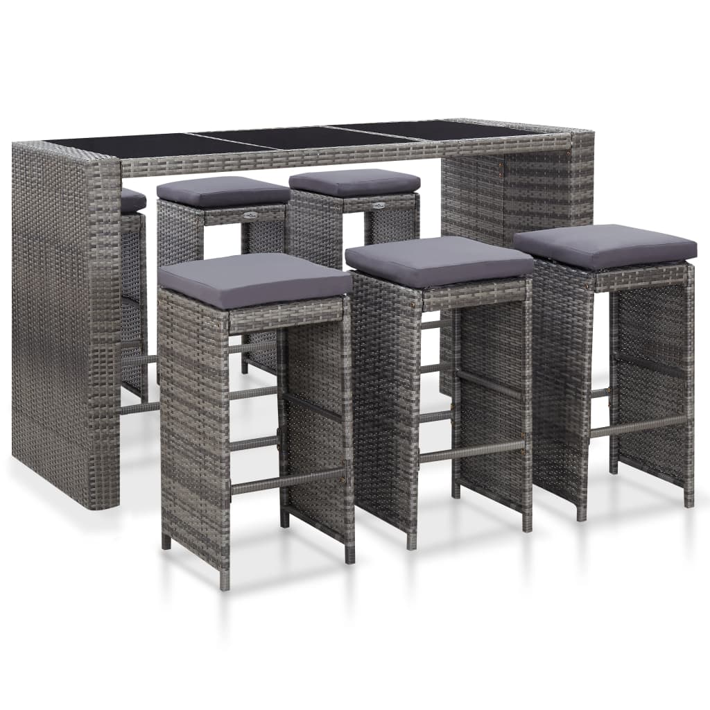 7-Delige Tuinbarset Met Kussens Poly Rattan Bruin