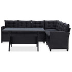 Loungeset 3-delig poly rattan zwart met kussens