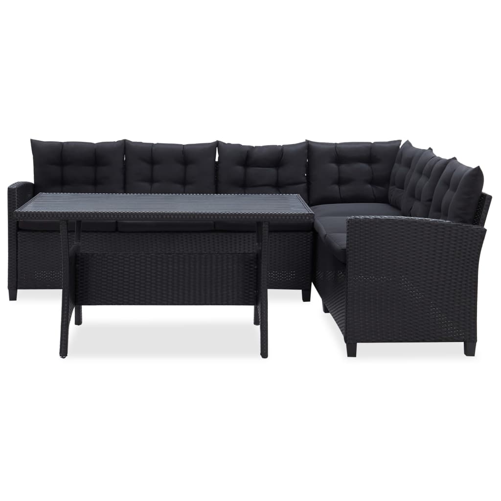 3-Delige Loungeset Met Kussens Poly Rattan Zwart