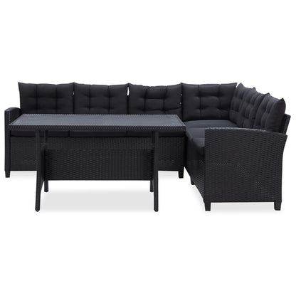 3-Delige Loungeset Met Kussens Poly Rattan Zwart