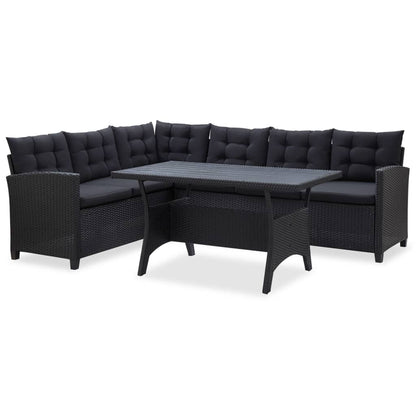 3-Delige Loungeset Met Kussens Poly Rattan Zwart