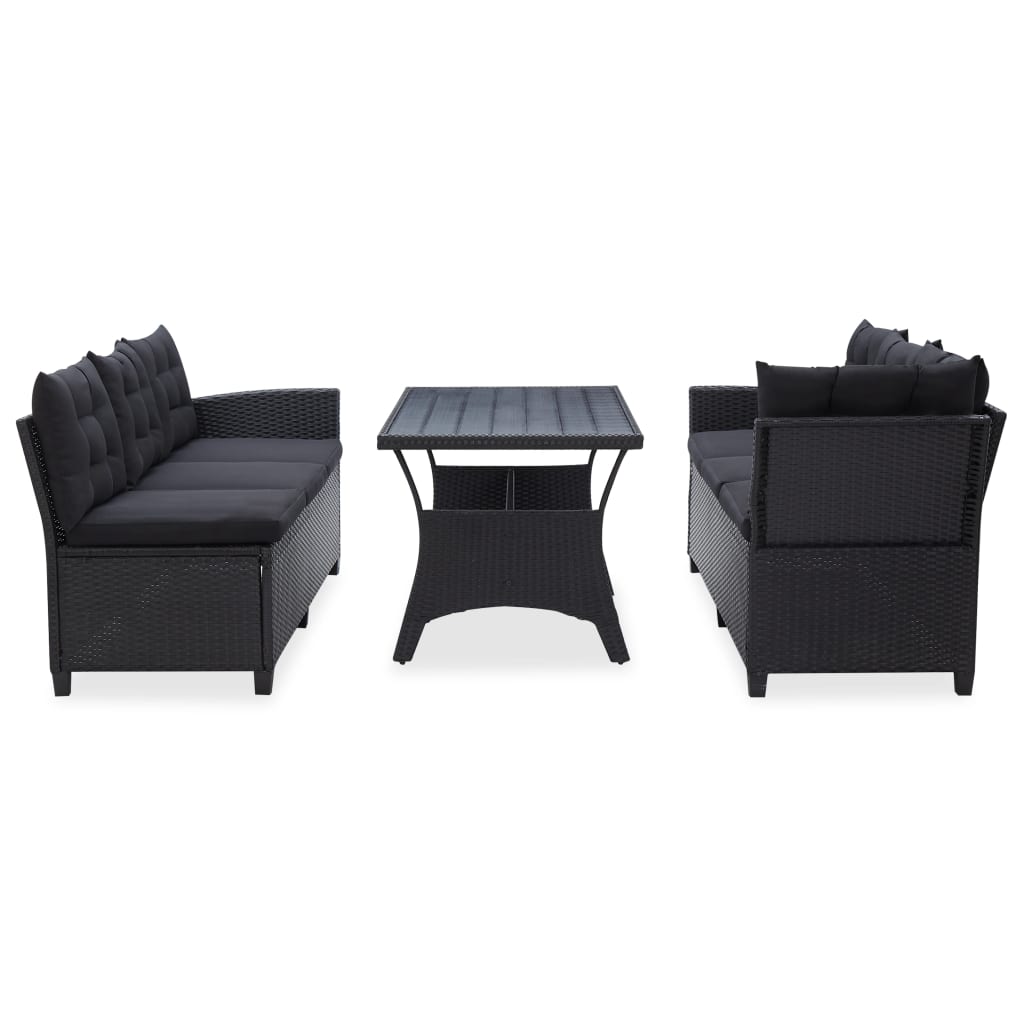 3-Delige Loungeset Met Kussens Poly Rattan Zwart