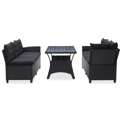 3-Delige Loungeset Met Kussens Poly Rattan Zwart