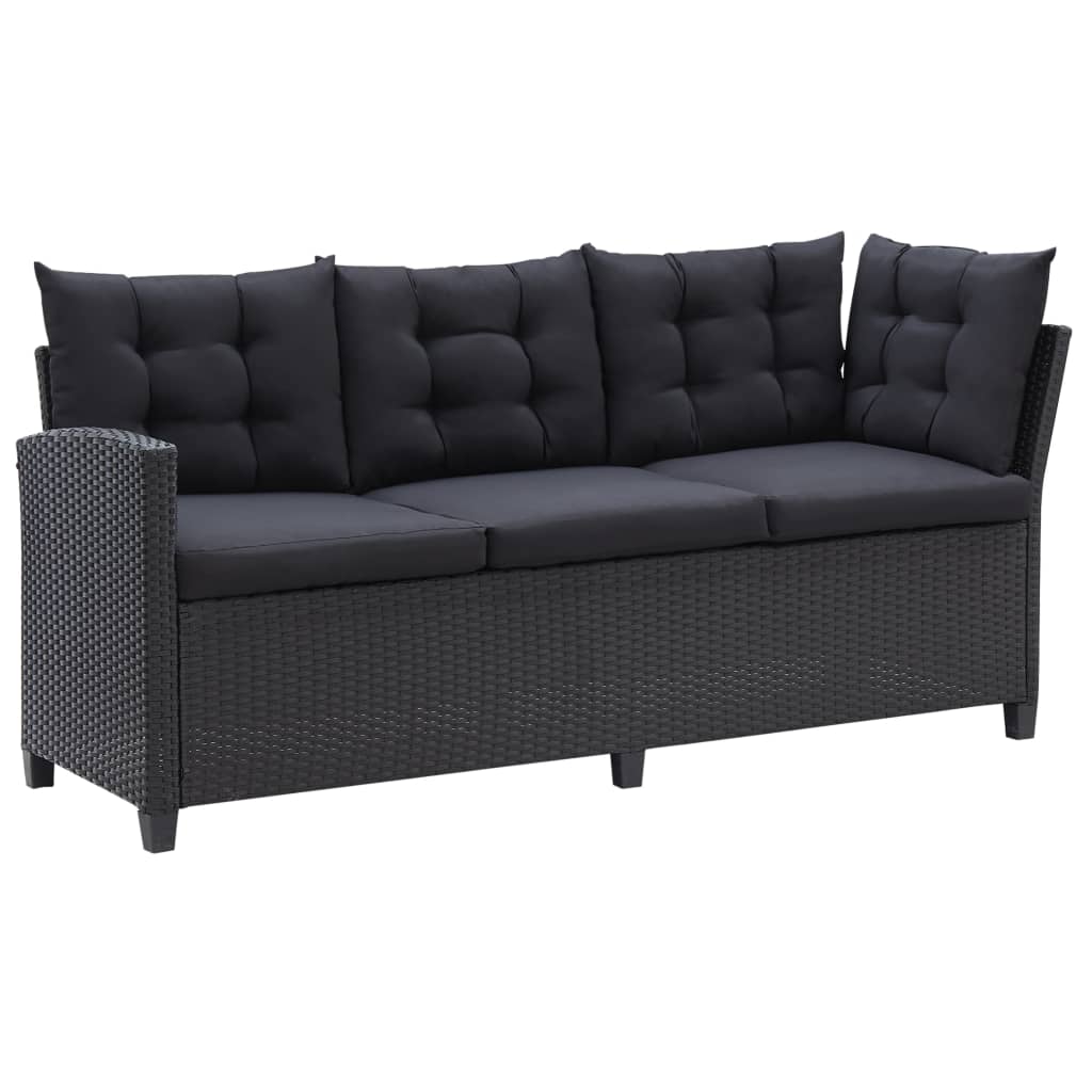 3-Delige Loungeset Met Kussens Poly Rattan Zwart