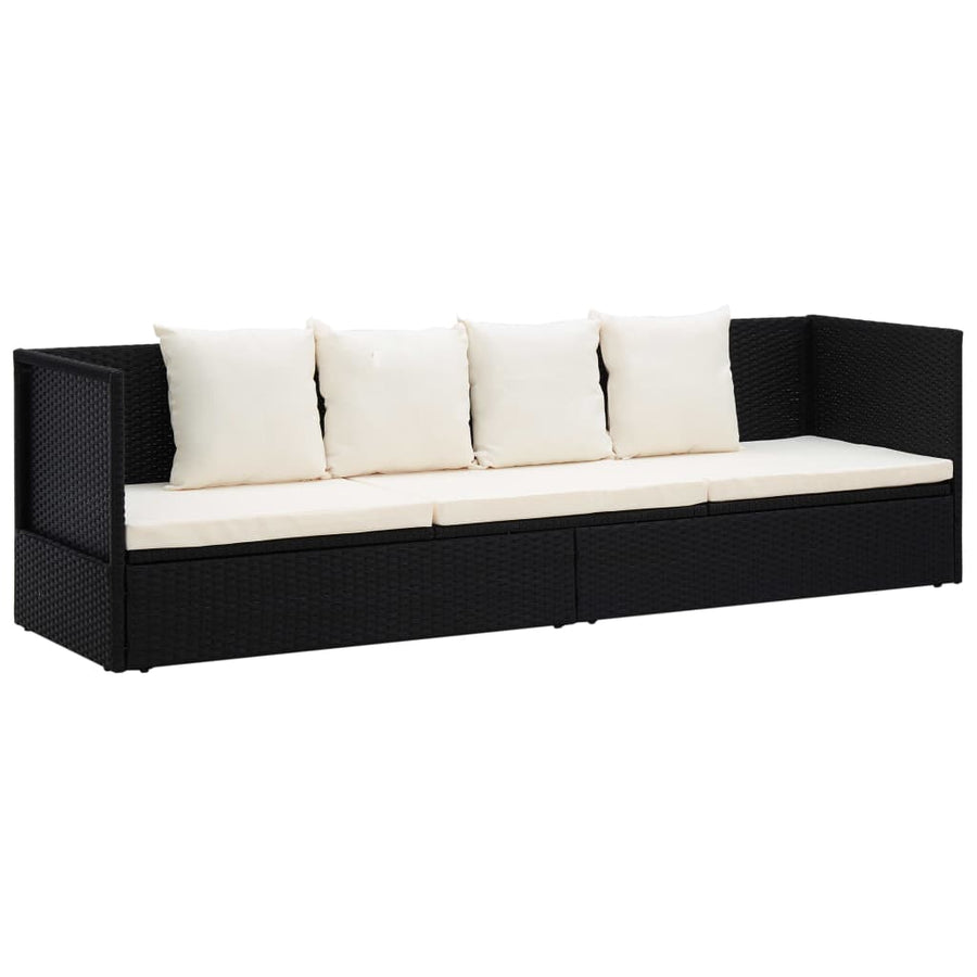 Tuinbed Met Kussens Poly Rattan Zwart en wit