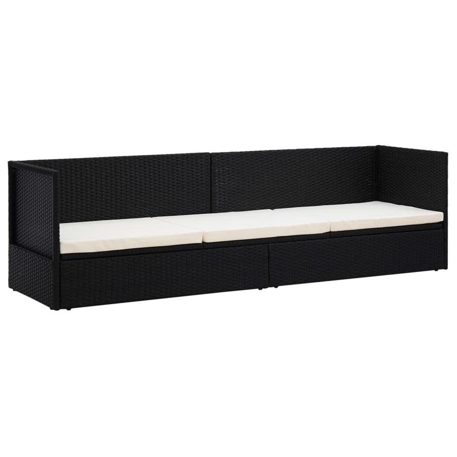 Tuinbed Met Kussens Poly Rattan Zwart en wit