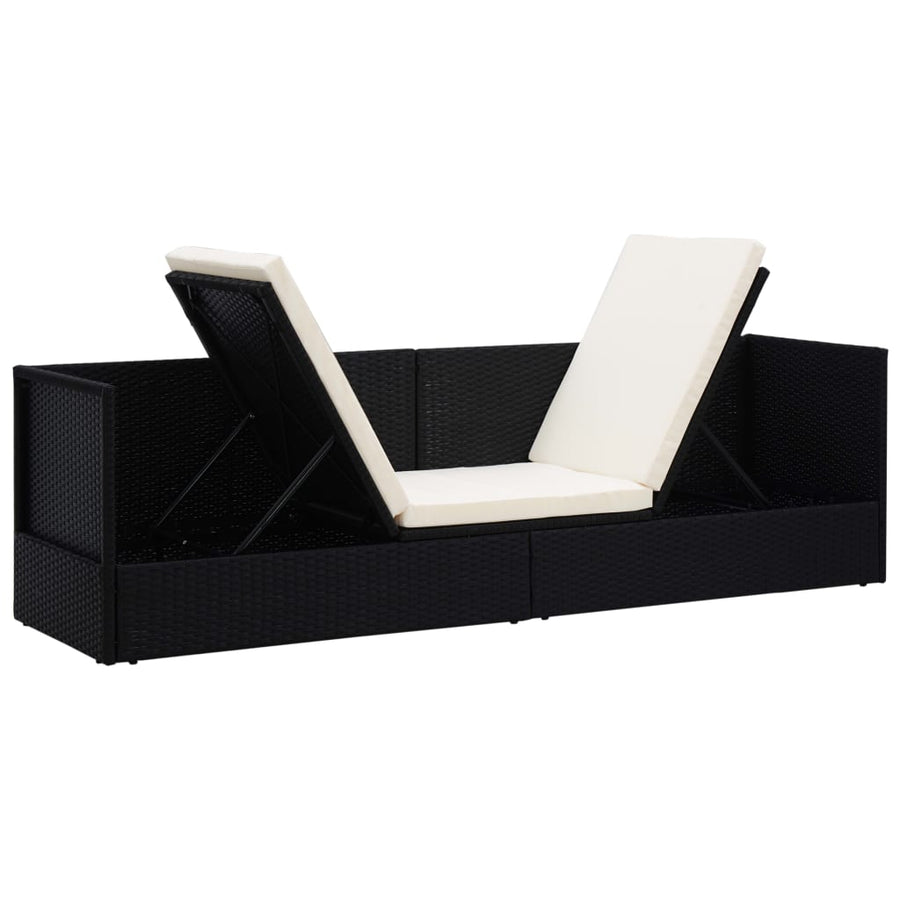 Tuinbed Met Kussens Poly Rattan Zwart en wit