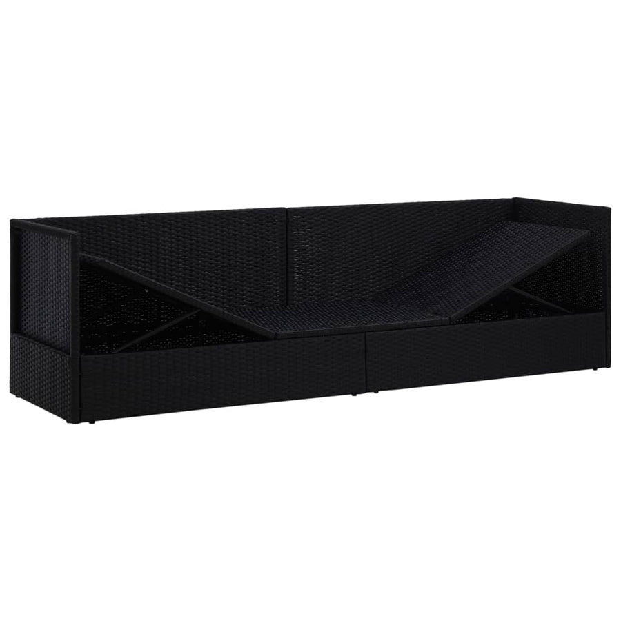 Tuinbed Met Kussens Poly Rattan Zwart en wit
