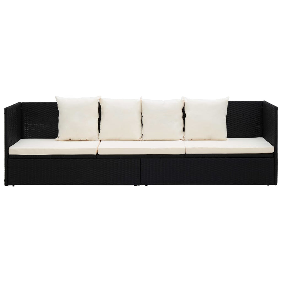 Tuinbed Met Kussens Poly Rattan Zwart en wit