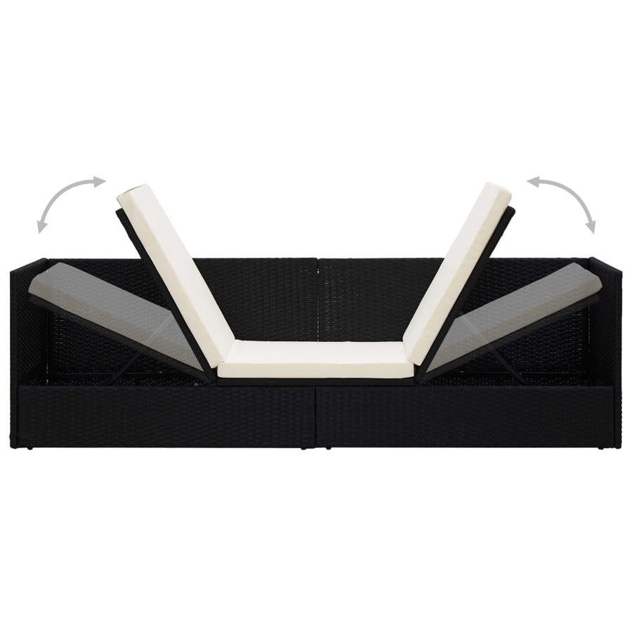 Tuinbed Met Kussens Poly Rattan Zwart en wit