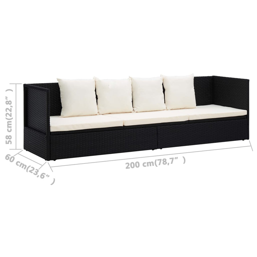 Tuinbed Met Kussens Poly Rattan Zwart en wit
