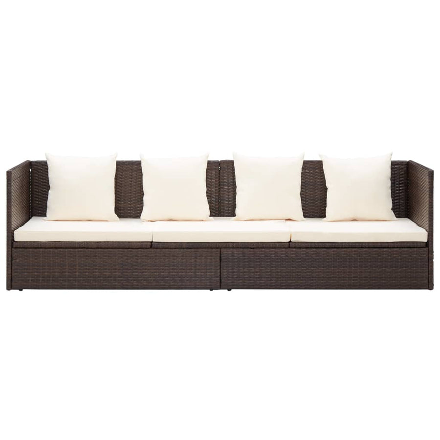 Tuinbed Met Kussens Poly Rattan Bruin