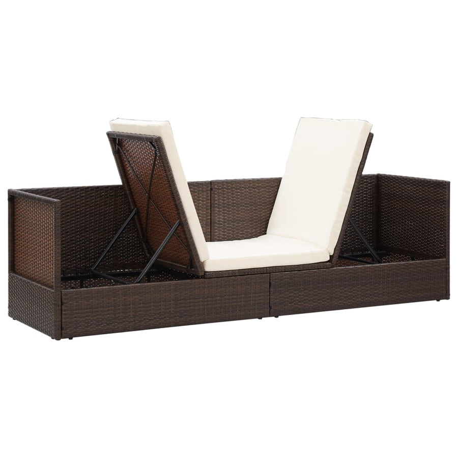 Tuinbed Met Kussens Poly Rattan Bruin