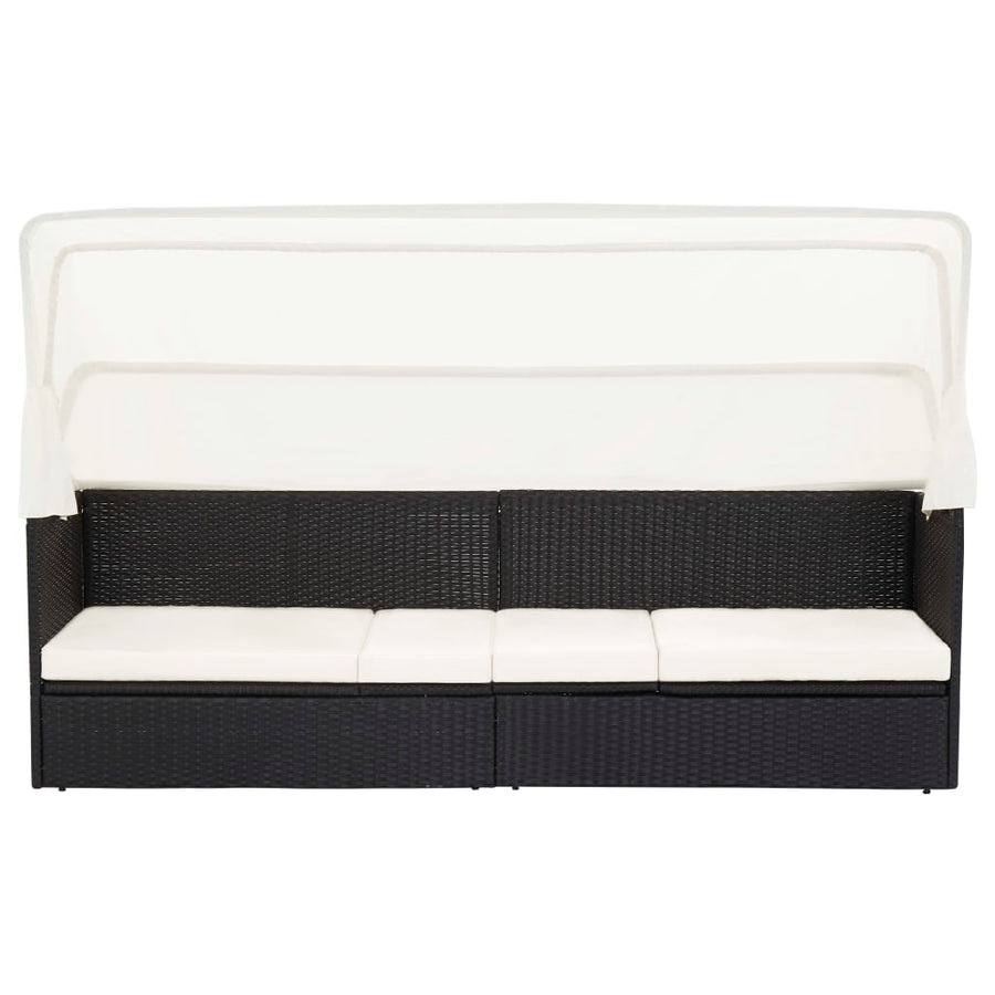 Tuinbank Met Luifel Poly Rattan Zwart en wit