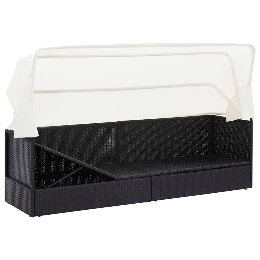 Tuinbank Met Luifel Poly Rattan Zwart en wit