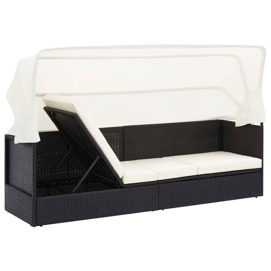Tuinbank Met Luifel Poly Rattan Zwart en wit