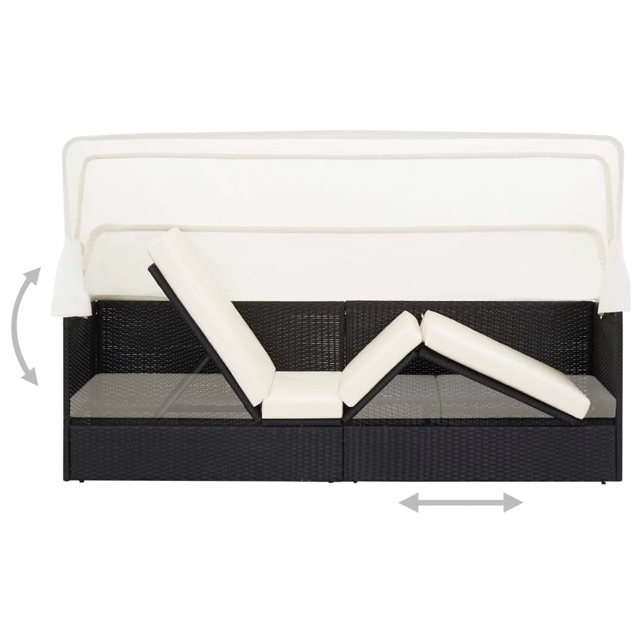 Tuinbank Met Luifel Poly Rattan Zwart en wit