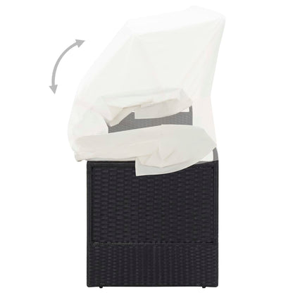 Tuinbank Met Luifel Poly Rattan Zwart en wit