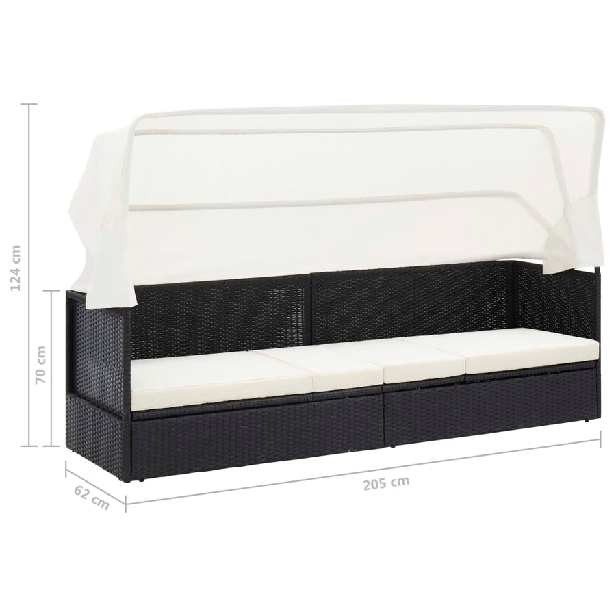 Tuinbank Met Luifel Poly Rattan Zwart en wit