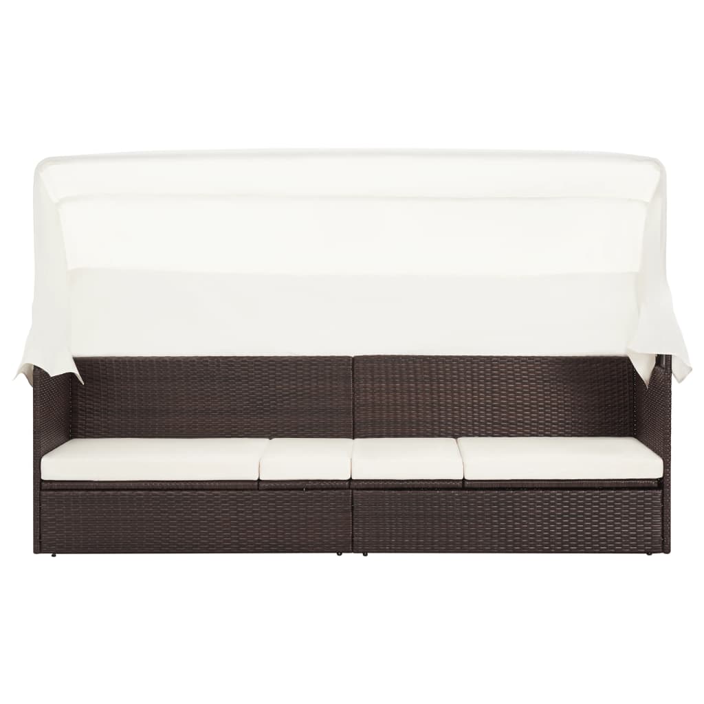 Tuinbank Met Luifel Poly Rattan Bruin