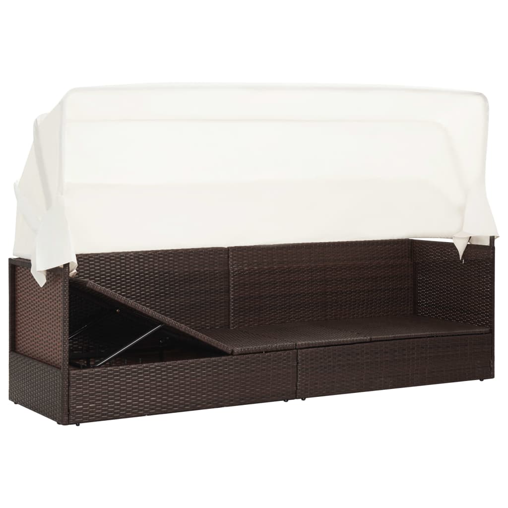 Tuinbank Met Luifel Poly Rattan Bruin