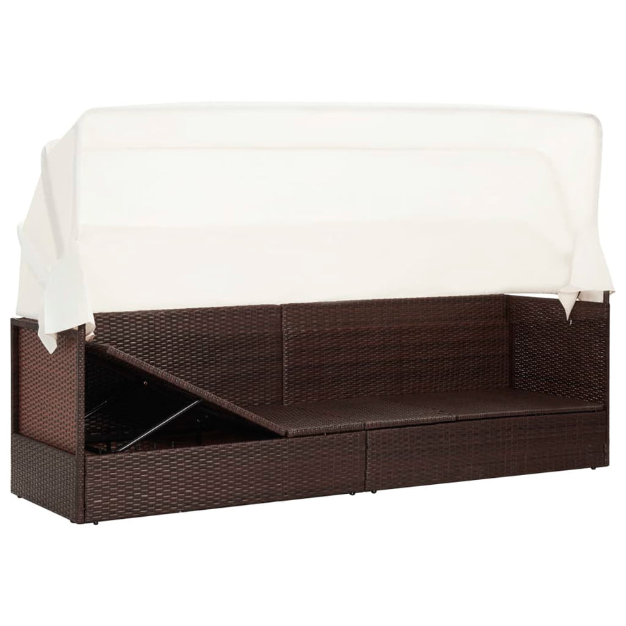 Tuinbank Met Luifel Poly Rattan Bruin