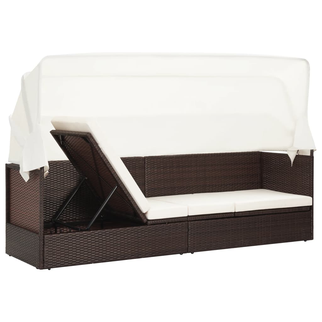 Tuinbank Met Luifel Poly Rattan Bruin