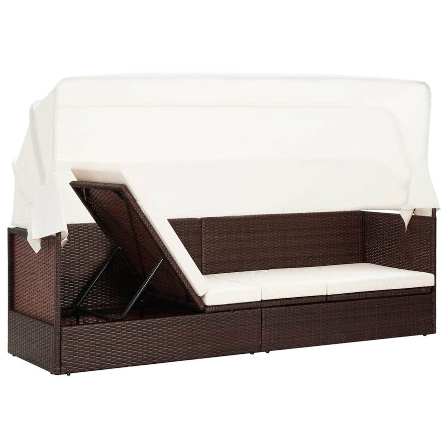 Tuinbank Met Luifel Poly Rattan Bruin