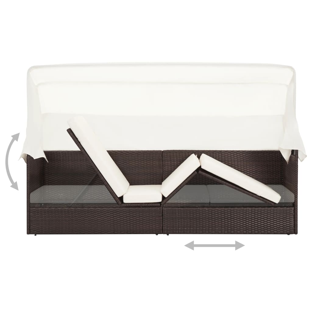 Tuinbank Met Luifel Poly Rattan Bruin
