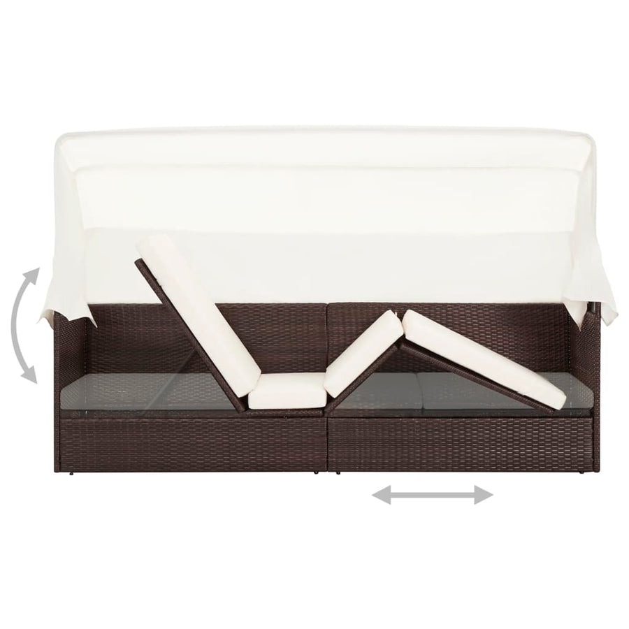 Tuinbank Met Luifel Poly Rattan Bruin